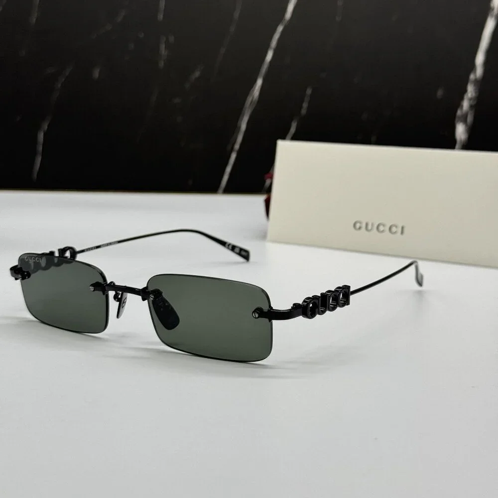 NEW GUCCI SUNGLASSES BLACK UNISEX RECTANGLE EYEWEAR GUCCI GG1808S 001
